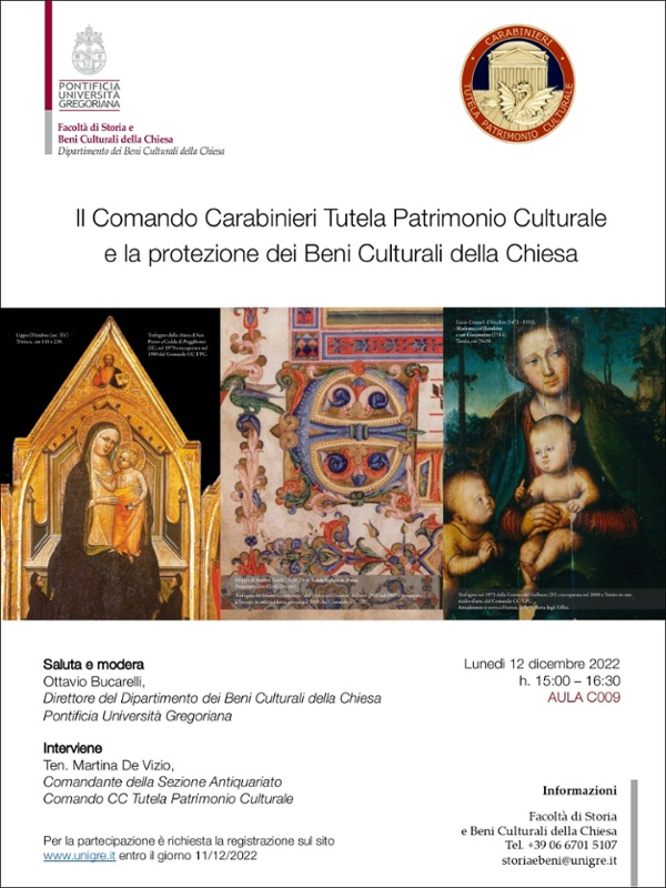 Il Comando Carabinieri Tutela Patrimonio Culturale e la protezione dei Beni Culturali della Chiesa