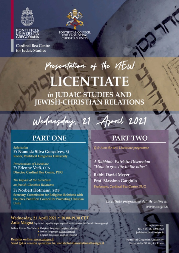 Presentation of NEW Licentiate in Judaic Studies and Jewish-Christian Relations
